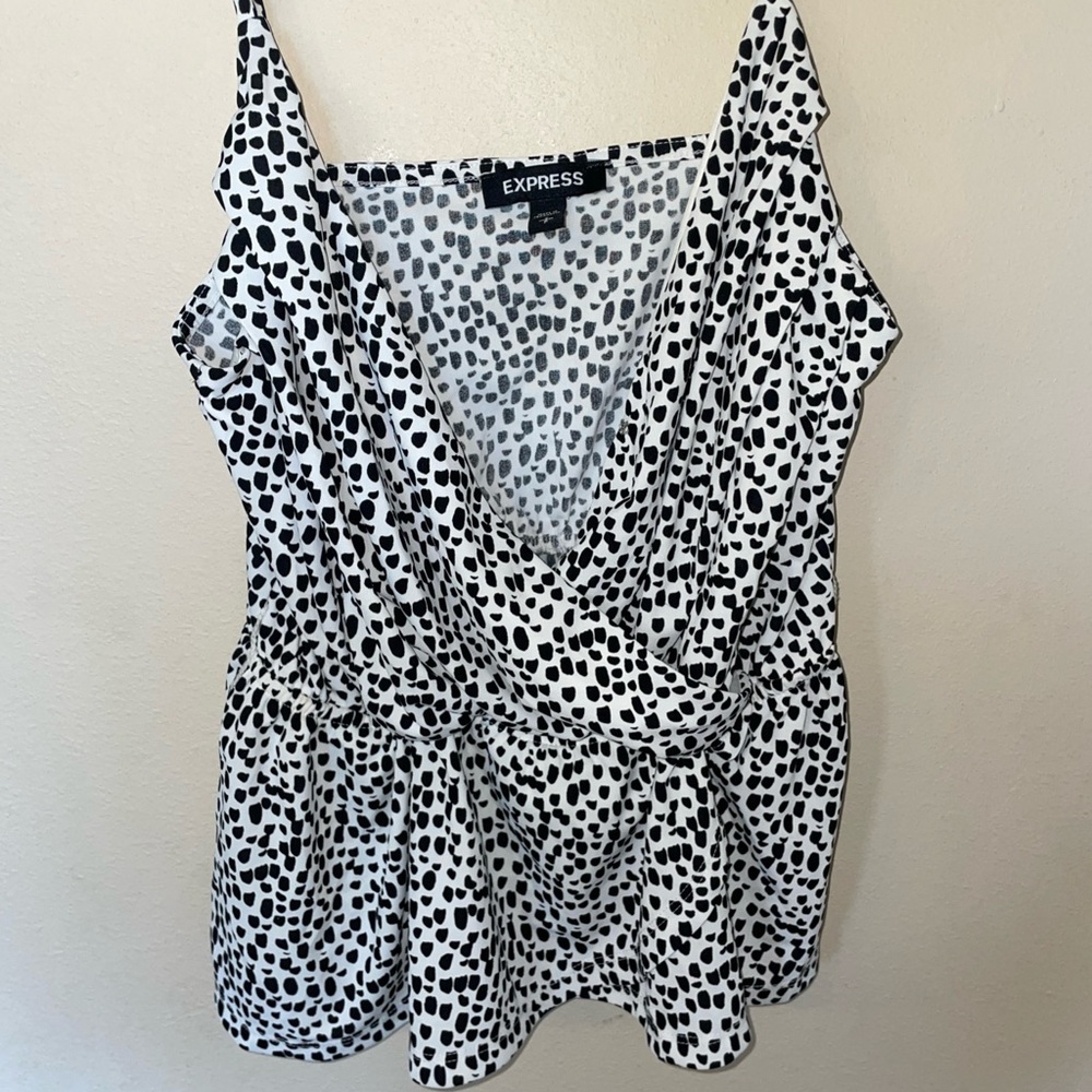 Express Black and White Ruffled Sleeveless Blouse